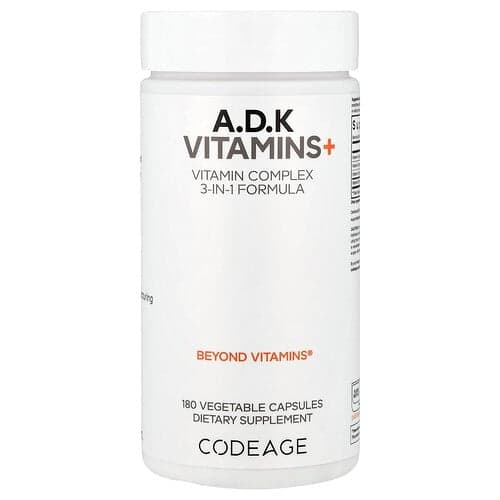 Codeage, A, D, K vitaminai+, 180 daržovių kapsulių