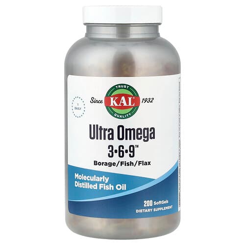 KAL, Ultra Omega 3-6-9™, 200 minkštųjų gelių