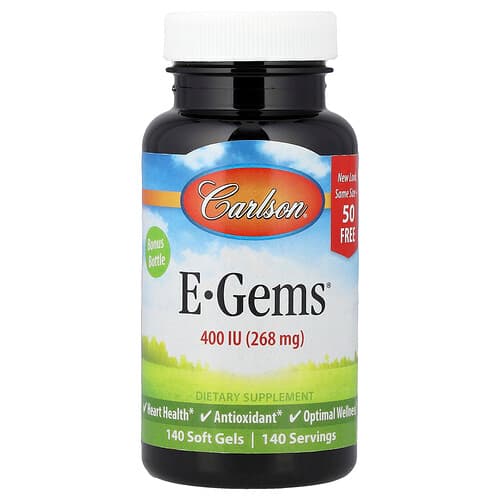 Carlson, E-Gems®, 268 mg (400 TV), 140 minkštųjų kapsulių