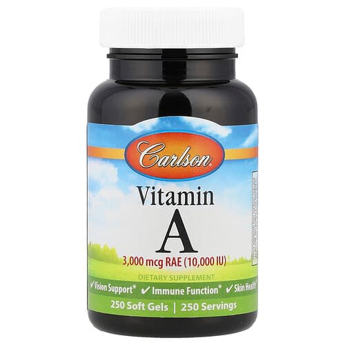 Carlson, Vitaminas A, 3000 mcg RAE (10 000 TV), 250 minkštųjų kapsulių
