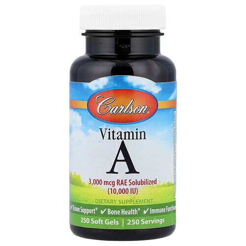 Carlson, Vitaminas A, 3000 mcg RAE (10 000 TV), 250 minkštųjų kapsulių