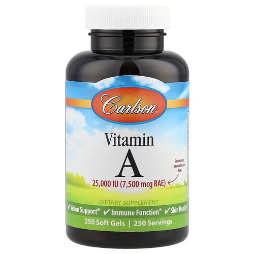Carlson, Vitaminas A, 7 500 mcg RAE (25 000 TV), 250 minkštųjų kapsulių