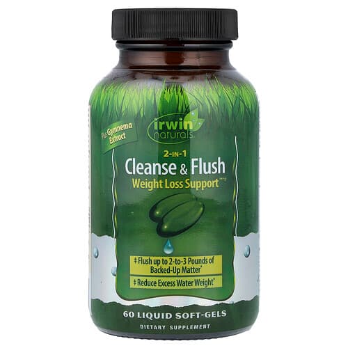 Irwin Naturals, 2 viename „Cleanse & Flush Weight Loss Support™“, 60 skystų minkštųjų kapsulių