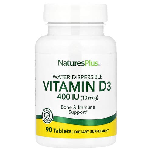 NaturesPlus, Vandenyje disperguojamas vitaminas D3, 10 mcg (400 TV), 90 tablečių
