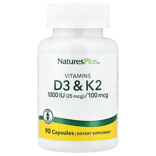 NaturesPlus, Vitaminas D3 ir K2, 90 kapsulių