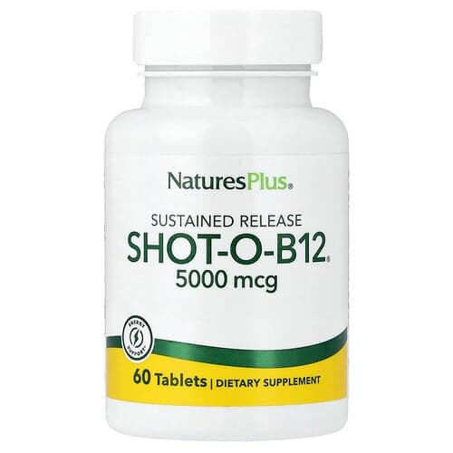 NaturesPlus, „Shot-O-B12®“, pailginto atpalaidavimo, 5000 mcg, 60 tablečių