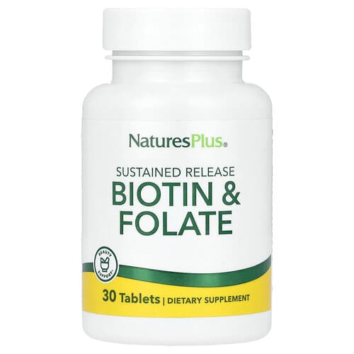 NaturesPlus, Ilgalaikio atpalaidavimo biotinas ir folatai, 30 tablečių