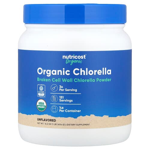 Nutricost, Organiniai chlorelos milteliai, be skonio, 454 g