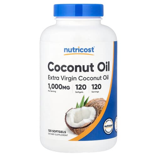 Nutricost, Kokosų aliejus, 1,000 mg, 120 minkštųjų gelių