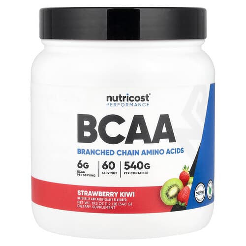 Nutricost, „Performance“, BCAA, braškių ir kivių skonio, 540 g