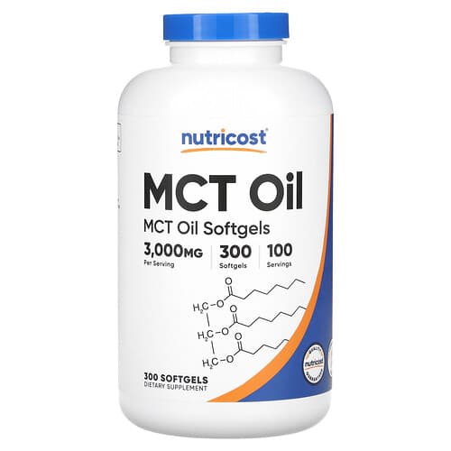 Nutricost, MCT aliejus, 300 minkštųjų gelių (1 000 mg viename minkštajame gelyje)