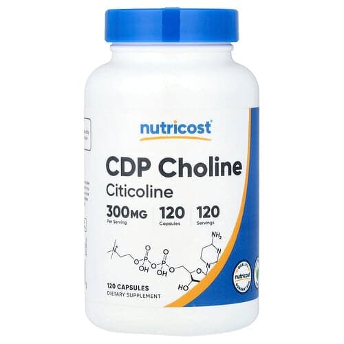 Nutricost, CDP cholinas, citikolinas, 300 mg, 120 kapsulių