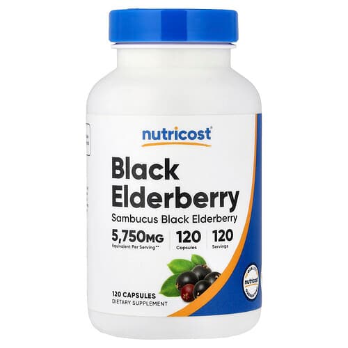 Nutricost, Juodieji šeivamedžio uogos, 120 kapsulių (575 mg vienoje kapsulėje)