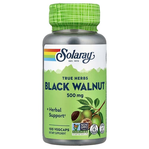 Solaray, Tikros žolelės, juodieji graikiniai riešutai, 500 mg, 100 daržovių kapsulių