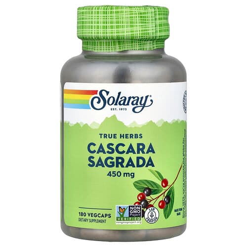 Solaray, Tikros žolės, Cascara Sagrada, 450 mg, 180 VegCaps