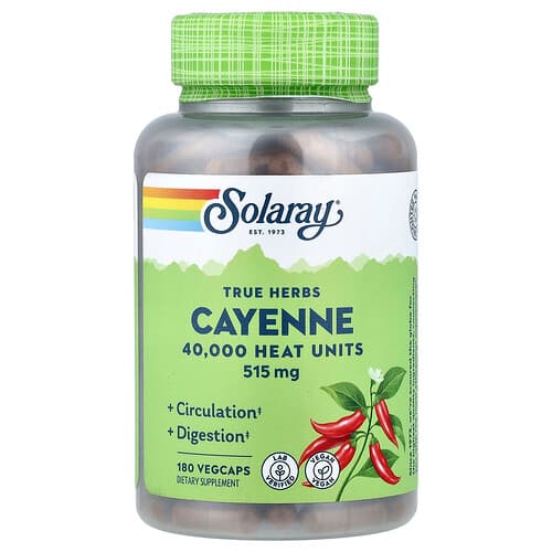 Solaray, Tikrosios žolelės, Kajenas, 515 mg, 180 VegCaps