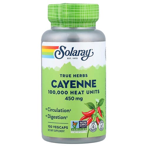 Solaray, Tikrosios žolelės, Kajenas, 450 mg, 100 Vegcaps