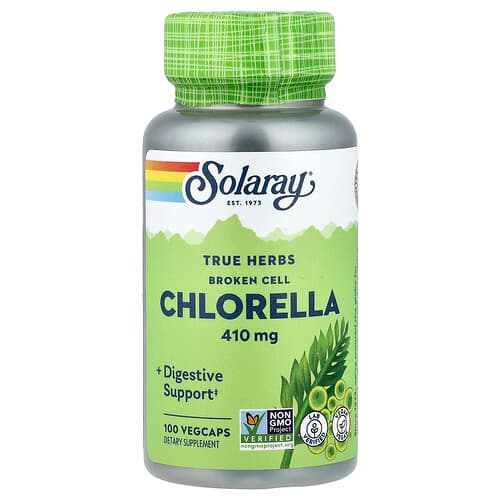 Solaray, Tikros žolelės, skaldytų ląstelių chlorella, 410 mg, 100 daržovių kapsulių