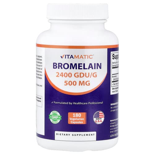 Vitamatic, Bromelainas, 500 mg, 180 vegetariškų kapsulių