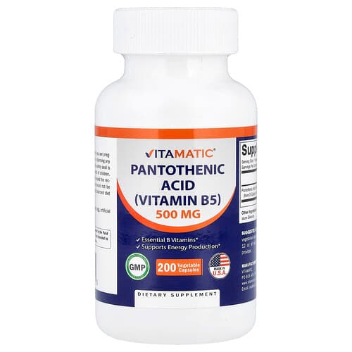 Vitamatic, Pantoteno rūgštis, 500 mg, 200 augalinių kapsulių