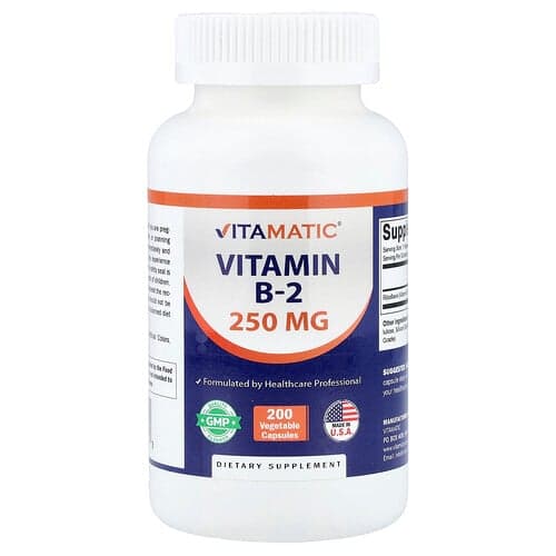 Vitamatic, Vitaminas B-2, 250 mg, 200 augalinių kapsulių