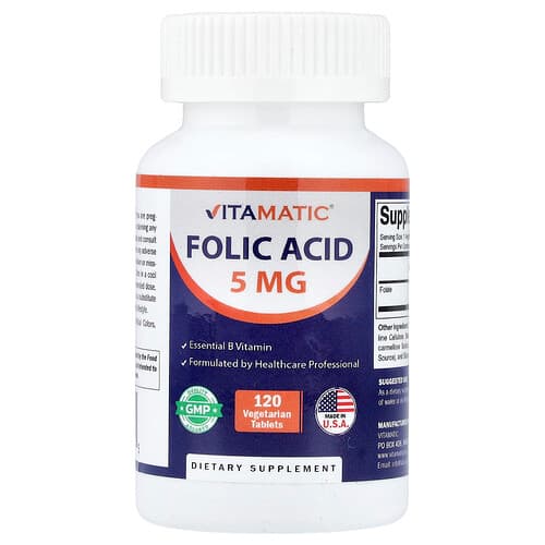 Vitamatic, Folio rūgštis, 120 vegetariškų tablečių (8 333 mcg vienoje tabletėje)