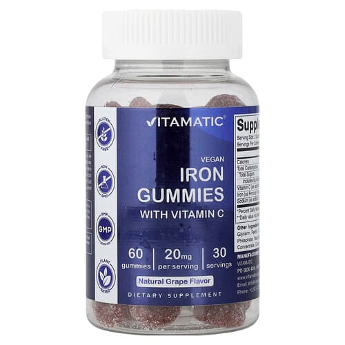 Vitamatic, Veganiški geležiniai guminukai su vitaminu C, natūralios vynuogės, 60 guminukų
