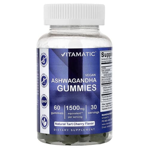 Vitamatic, Veganiški ašvagandos guminukai, natūralios vyšnios, 60 guminukų