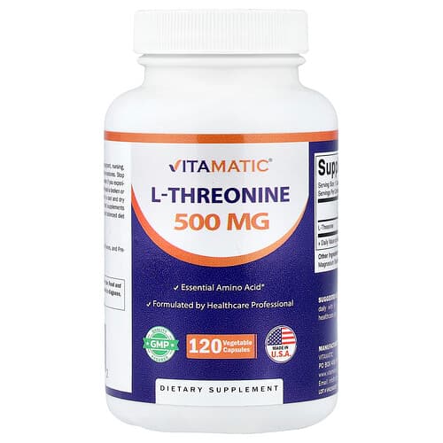 Vitamatic, L-treoninas, 500 mg, 120 daržovių kapsulių