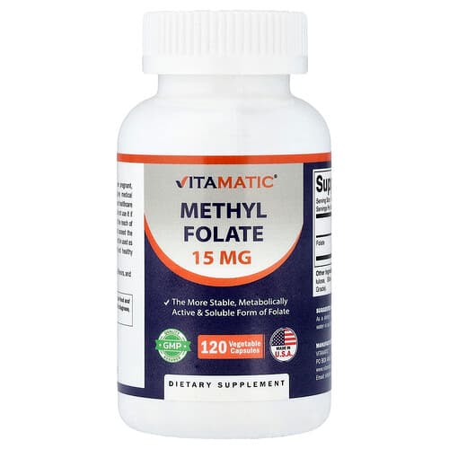 Vitamatic, Metilfolio rūgštis, 15 mg, 120 augalinių kapsulių